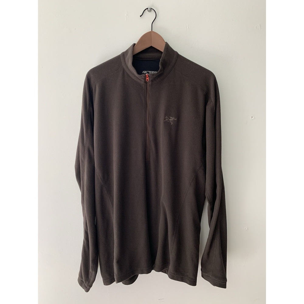 Arcteryx Men's Waffle Light Pullover 1/3 Brown Fleece Orange Zipper XL Polartec